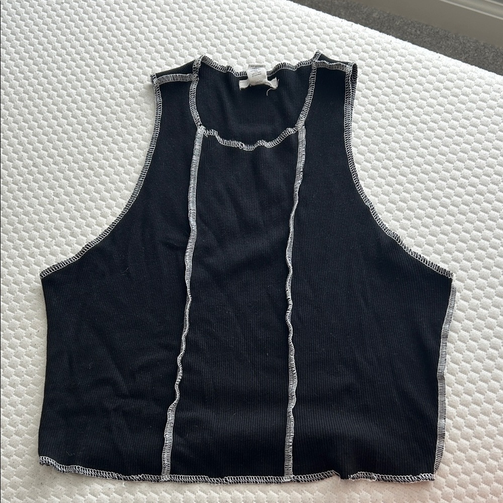 Black Sleeveless Top with White Trim